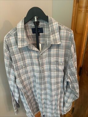 NWT - Men’s 2XL Even Tide Plaid Button-Up Shirt in Gray & Blue